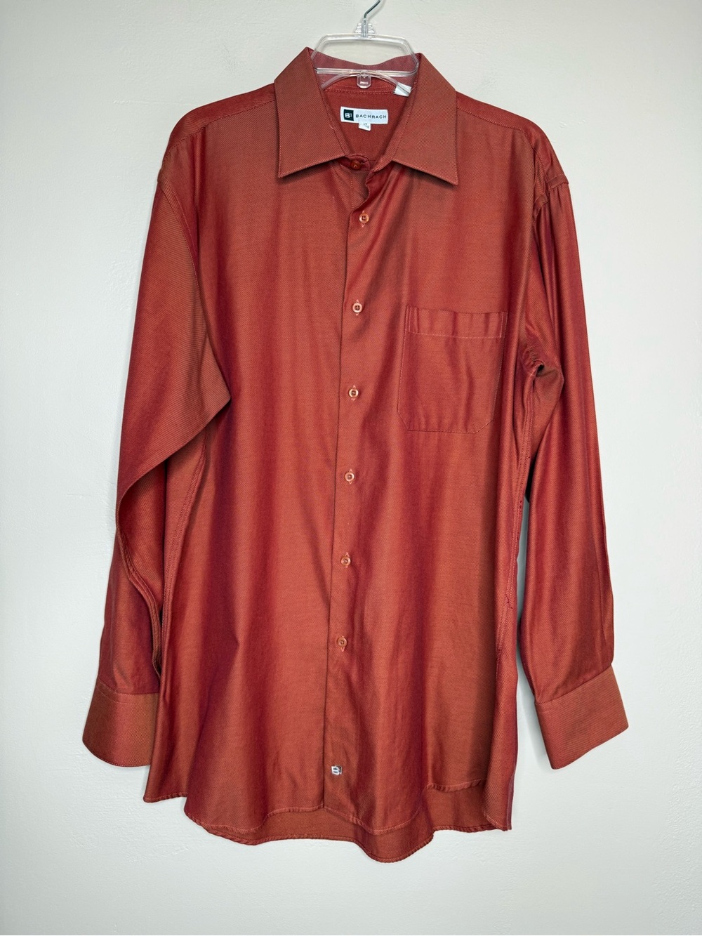 Bachrach Burnt Orange Long-Sleeve Button-Down Shirt Size 17 34/35